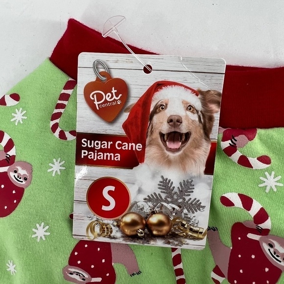NWT Pet Central Green Red Sloth Christmas Sugar Cane Dog Pajama Outfit Size S - Picture 2 of 4